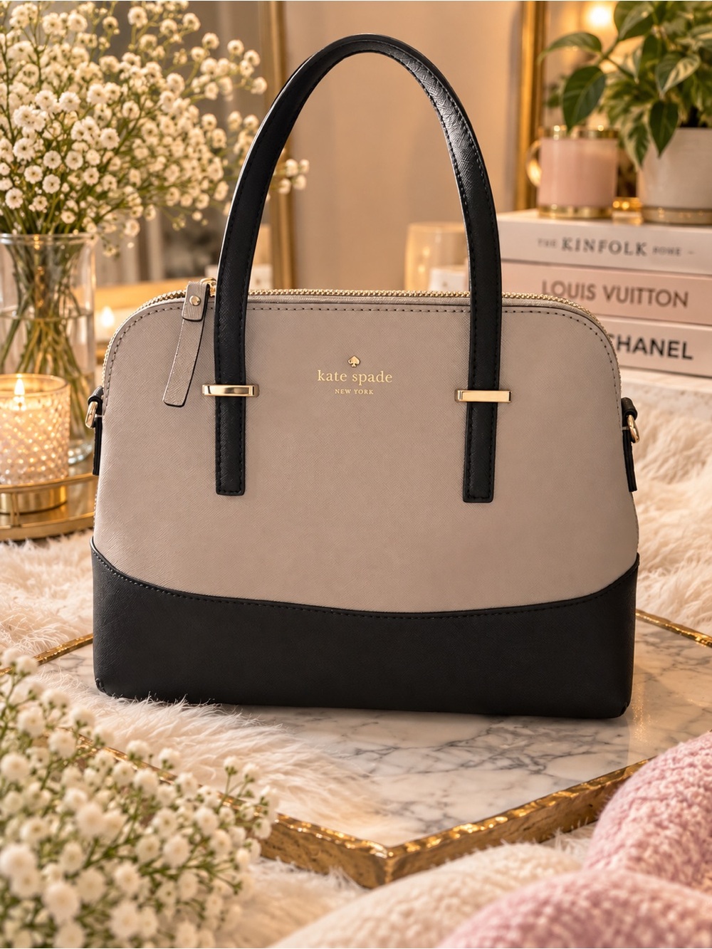 Kate Spade Taupe and Black Two-Tone Dome Satchel